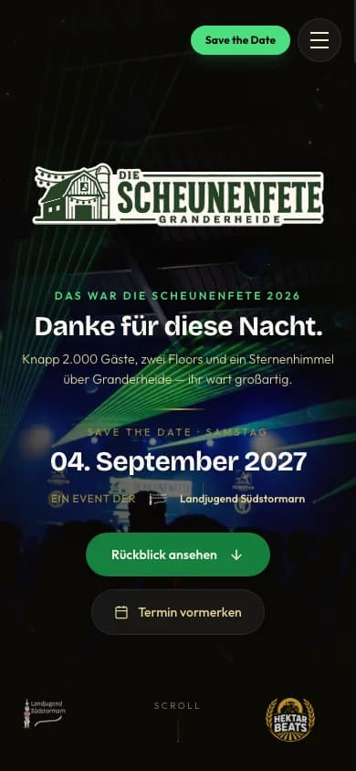 Mobile view of Die Scheunenfete: Website for a party event