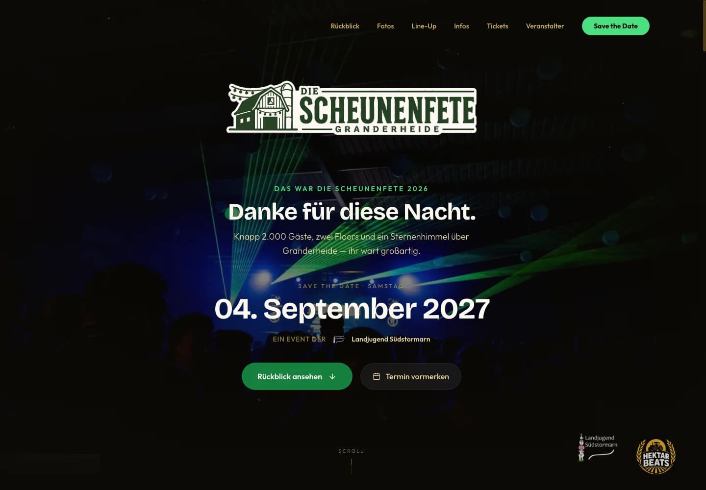 Desktopansicht von Die Scheunenfete: Website für ein Partyevent