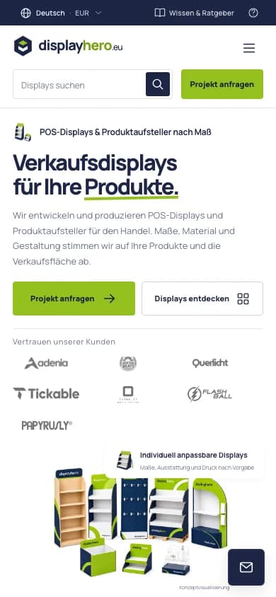 Mobile Ansicht von DisplayHero: Website für individuelle POS-Displays