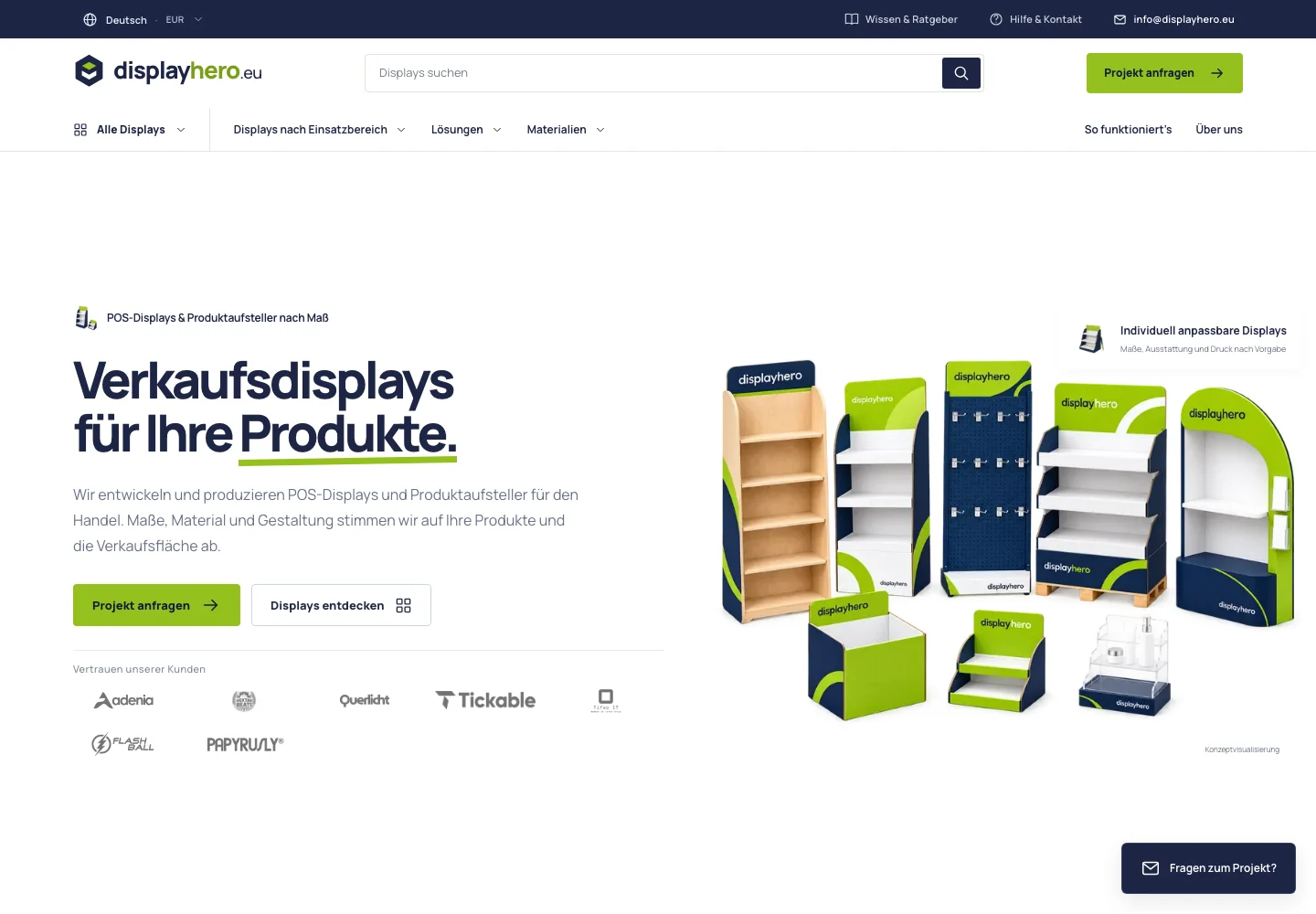 Desktopansicht von DisplayHero: Website für individuelle POS-Displays