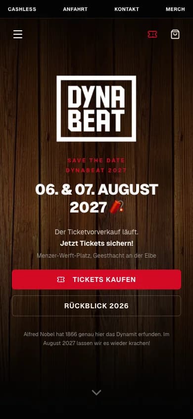Mobile Ansicht von DYNABEAT: Website für ein Musikfestival