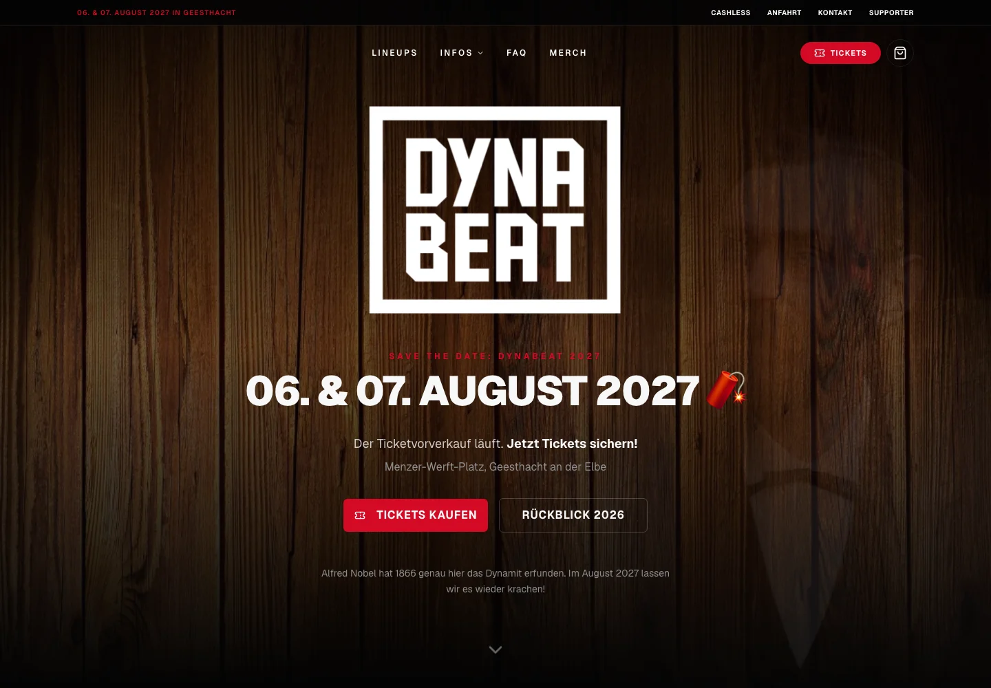 Desktopansicht von DYNABEAT: Website für ein Musikfestival