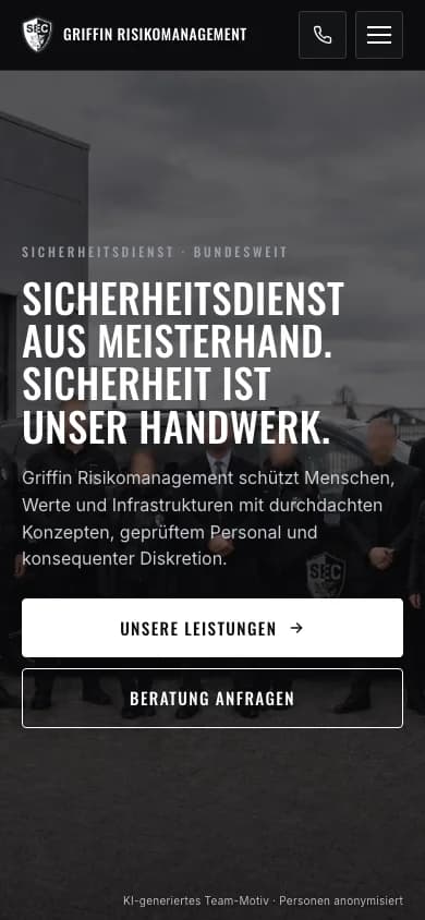 Mobile view of GRIFFIN: Website for a security company
