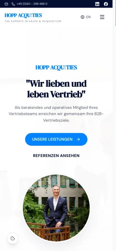 Mobile Ansicht von HOPP ACQU!TIES: Website für eine Vertriebsagentur