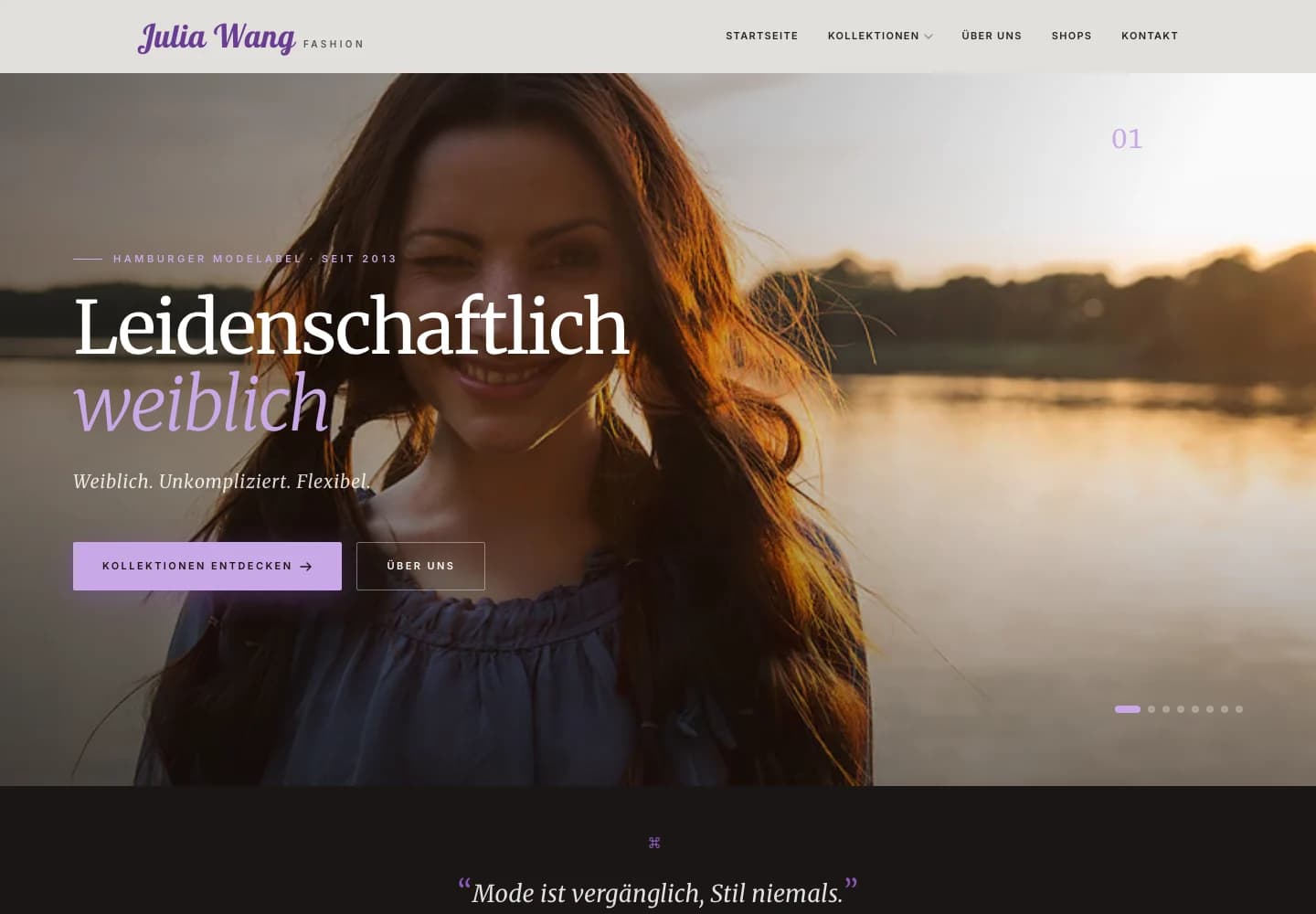 Desktopansicht von Julia Wang: Website für ein Modelabel