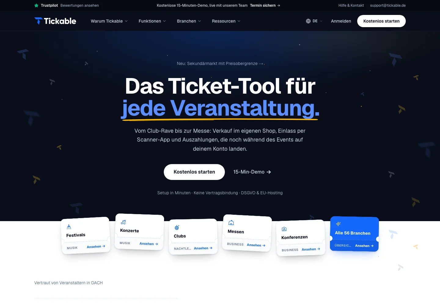 Desktopansicht von tickable: Ticketsystem für Veranstaltungen