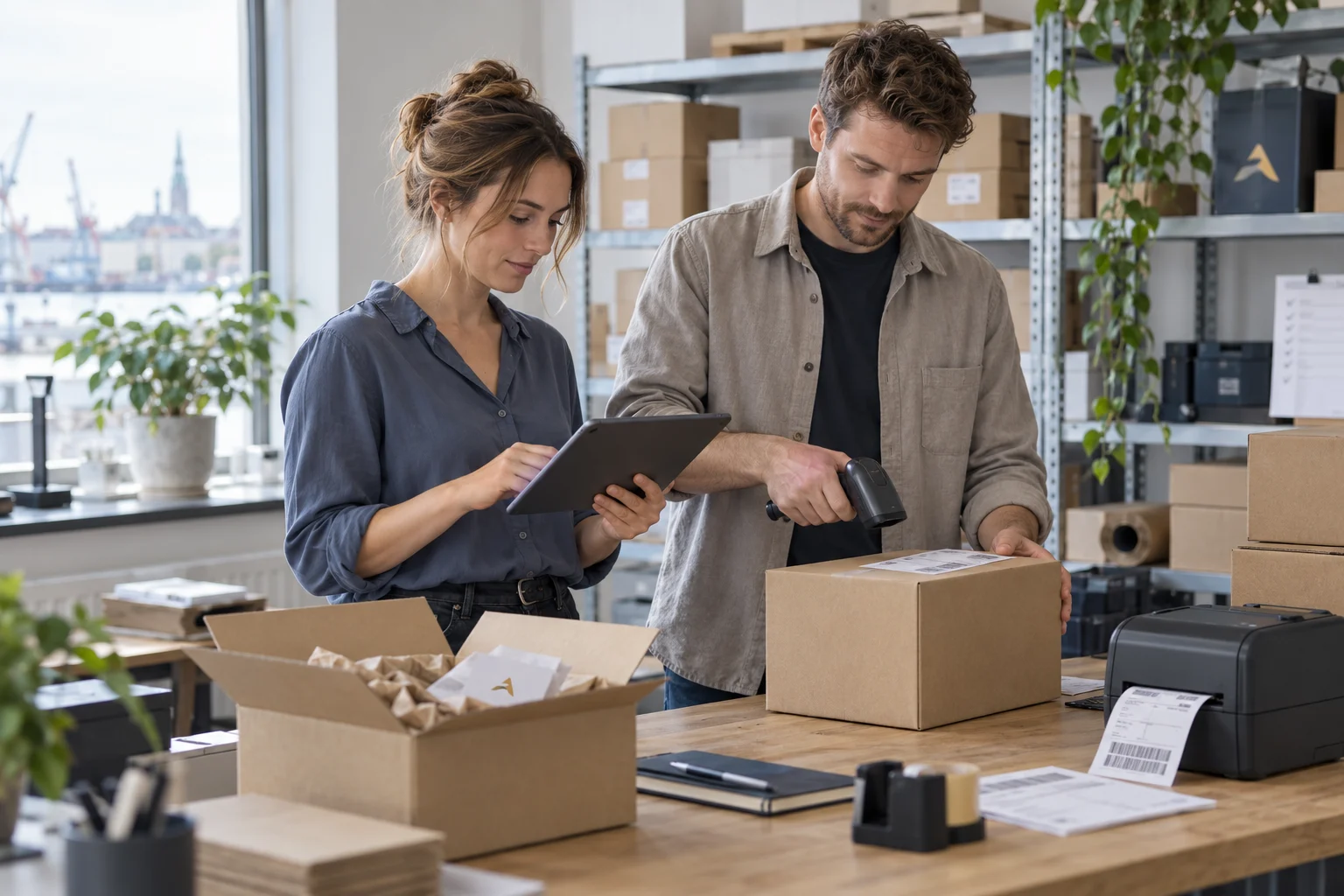 Abgleich digitaler Bestellungen mit Paket, Etikettendrucker und Barcode-Scanner